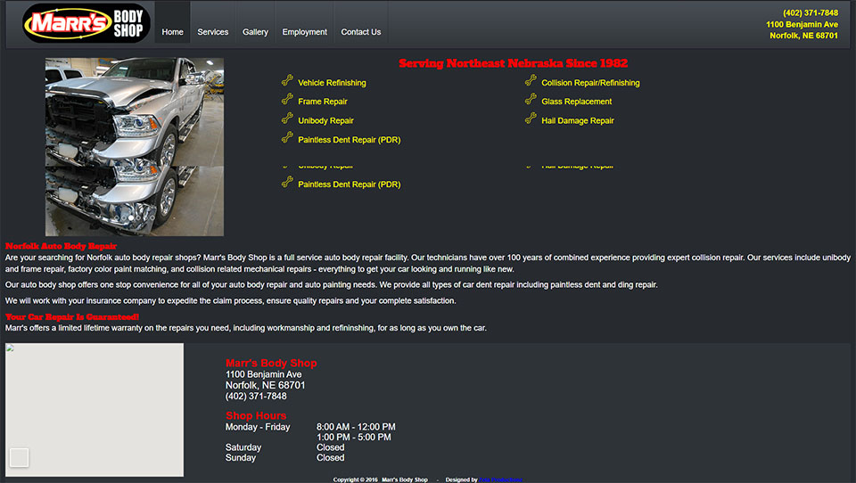 Marr's Body Shop website before redesign