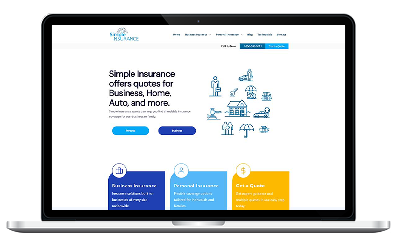 Simple Insurance Co. website displayed on laptop