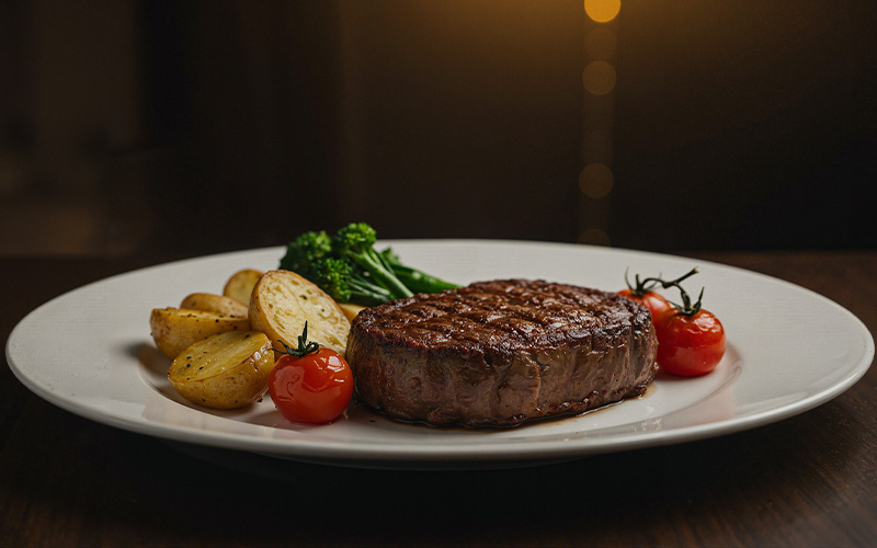 Grilled steak plated at Trenhew